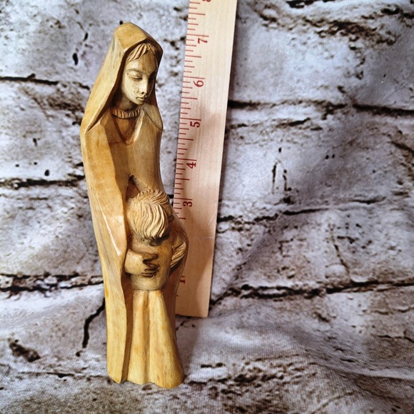 VTG Virgin Mary & Jesus Figurine Carved Statue Olive Wood Holy Land 7" - Picture 9 of 12